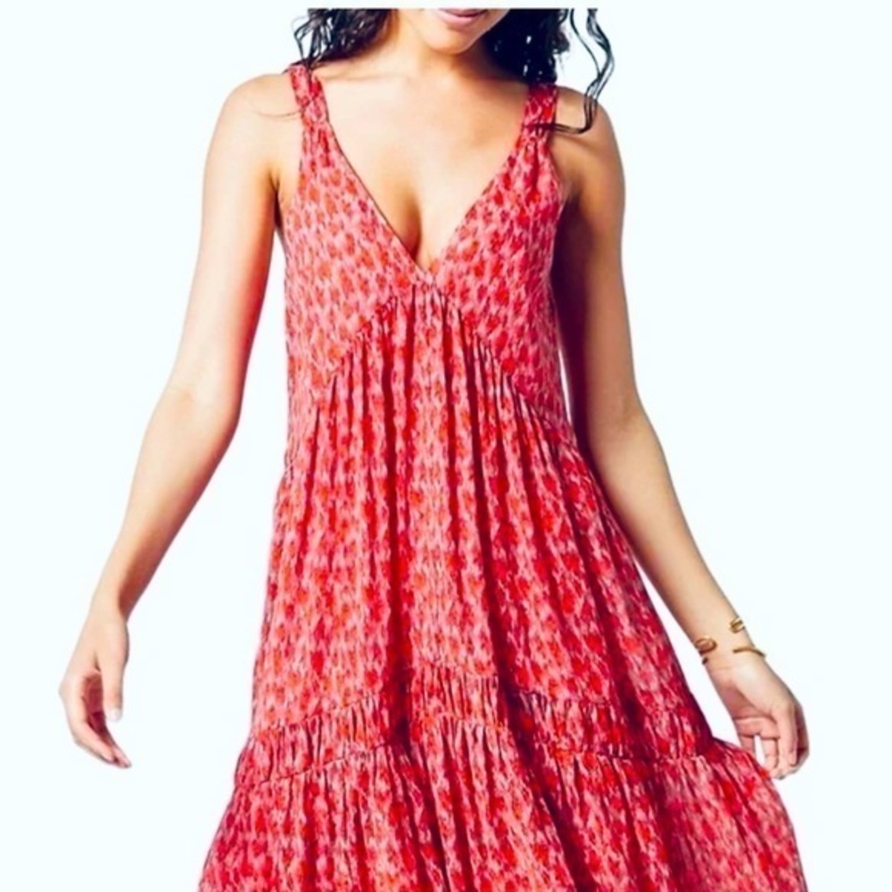 [joie] 100% Cotton Tea Rose Tiered Ruffle Hem Fully Lined Midi Dress
